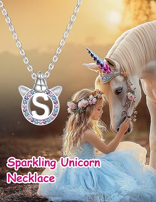 Unicorn Necklace for Girls, Initial Necklaces for Little Girls Kids Children, Hypoallergenic 925 Sterling Silver Kids Jewelry Colorful CZ Unicorn Gifts for Birthday Kindergarten Graduation Wedding