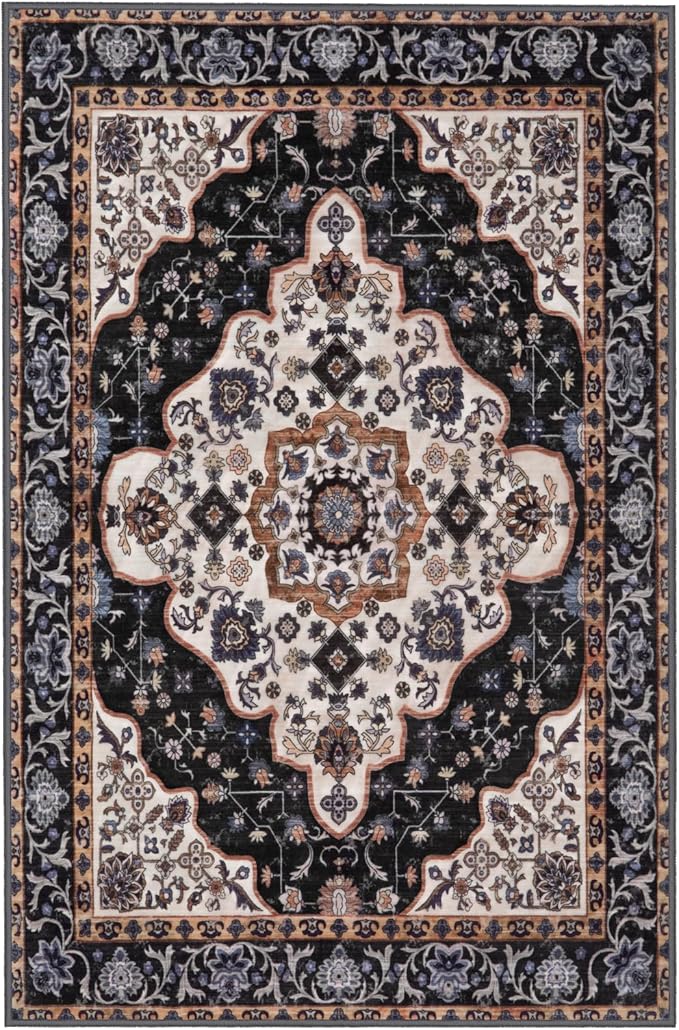 Ciicool Area Rug 5x7ft Washable Rugs for Living Room Non-Slip Indoor Rugs Large Low-Pile Mat Floor Carpet Vintage Rug for Bedroom Dinning Foyer Decor