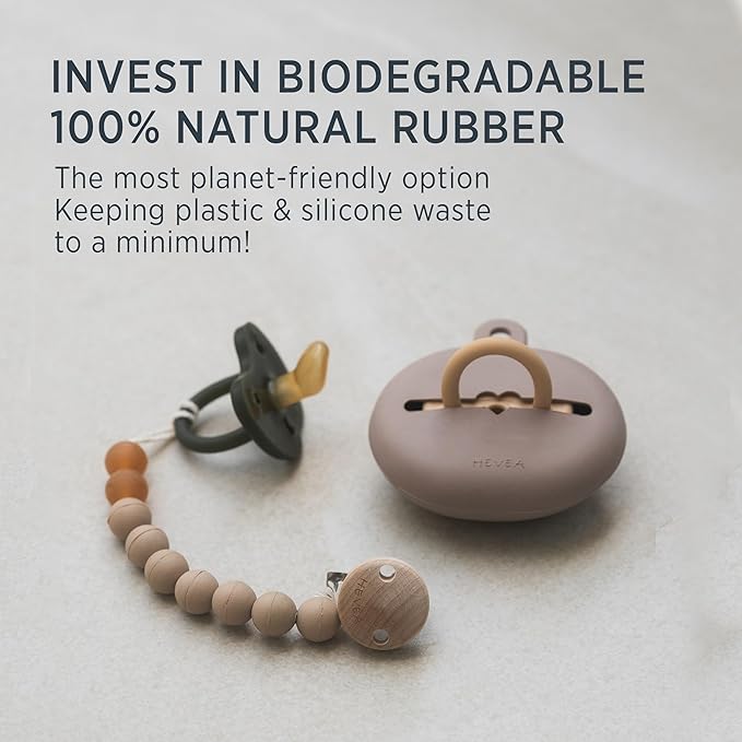 HEVEA Natural Rubber Pacifier Holder Case - 100% Natural Rubber - Danish Design Hygienic Holder for Pacifiers & Bottle Nipples, Easily Attaches to Bags & Strollers, BPA-Free, Vegan - Seafoam Blue