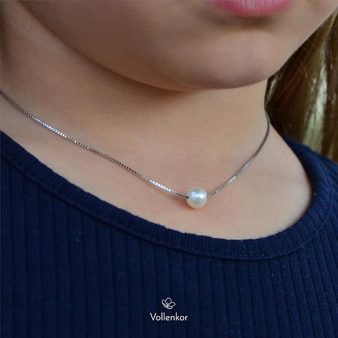 Birthday, Confirmation Gifts for Girls Sterling Silver Single Pearl Necklace Adjustable Length - Beautiful, Hypoallergenic Jewelry, Birthday Gift for Woman and Girls, Simple Pearl Necklace as gift for Her