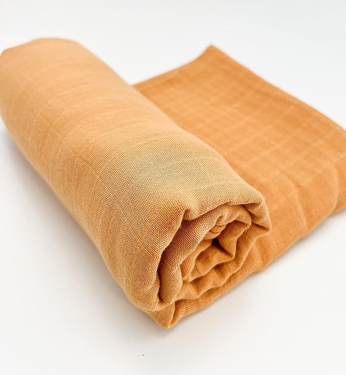 Premium Swaddle Blanket by BWD - 70% Viscose & 30% Organic Cotton, 47x47 Inches - Neutral Baby Swaddle Set for Newborns and Infants (Mustard)