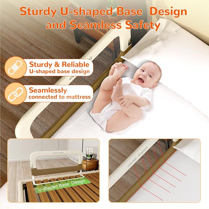 Bed Guard Rail for Toddlers - 59" Adjustable Heights & Folding up Portable Bed Railing for Baby - Toddler Bed Rails Guard for Crib, Twin, Bunk,Full Size, Queen & King Bed