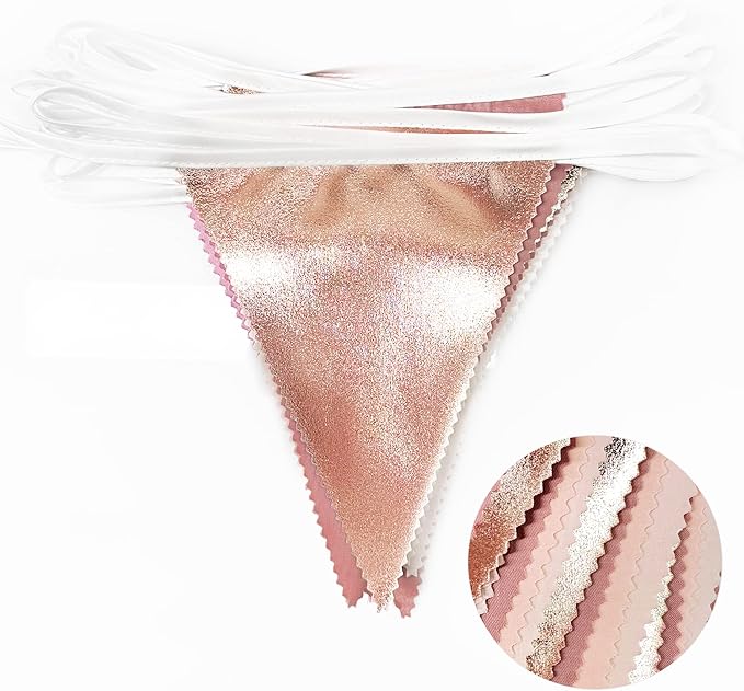32Ft Rose Gold Party Decorations Dusty Blush Pink Pennant Banner Fabric Triangle Flag Bunting Garland Streamers for Wedding Birthday Anniversary Baby Bridal Shower Home Outdoor Garden Decorations