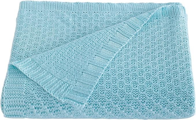 NTBAY Cable Knit Cooling Toddler Blanket, Soft and Breathable Baby Blanket 30x40 Inches Made from Rayon Derived from Bamboo for Crib, Stroller, Nursery, Blue