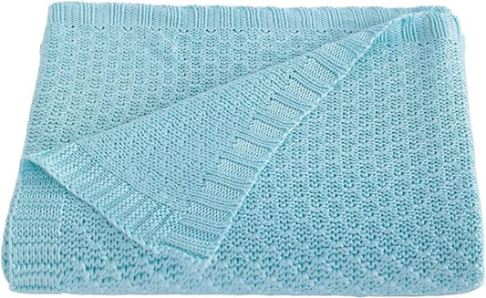 NTBAY Cable Knit Cooling Toddler Blanket, Soft and Breathable Baby Blanket 30x40 Inches Made from Rayon Derived from Bamboo for Crib, Stroller, Nursery, Blue