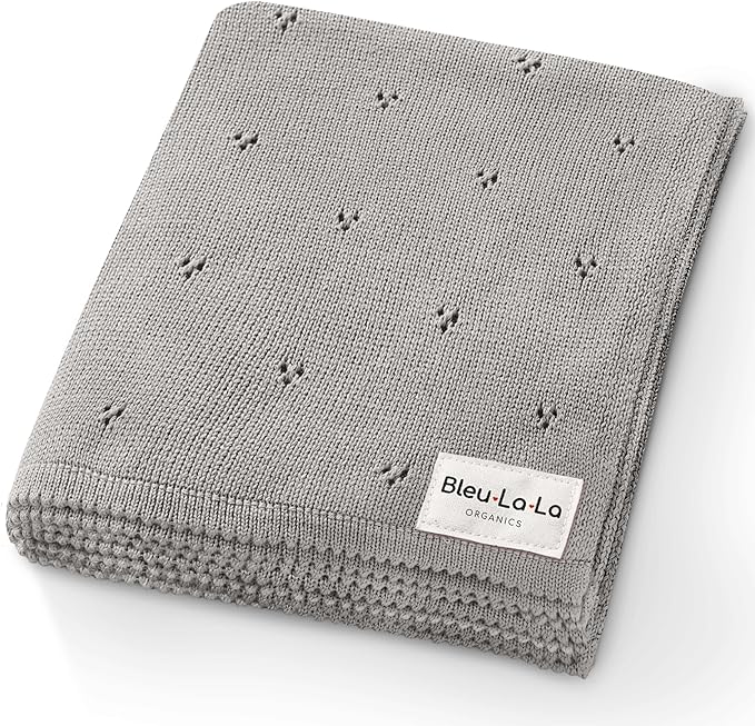 Organic Unisex Pointelle Receiving Swaddle Blanket for Boys & Girls - 100% Luxury Organic Soft Cotton Knit Warm Cozy Cuddle Stroller f Blanket for Newborns Infants & Toddlers (Dove Grey)