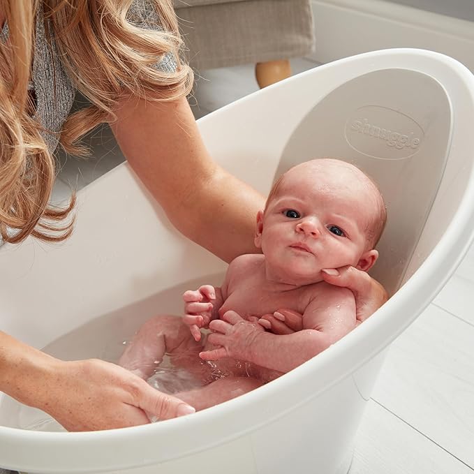 Newborn Baby Bath | Built in Support Bump and Soft Backrest | Suitable from Newborn | Bath Seat Support Includes Plug | White with Grey Backrest