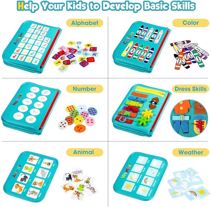 Winblo Toddler Busy Board - Montessori Toys for Toddler Boy Birthday Gift, Educational Learning Sensory Busy Book for Toddlers Boys, Airplane Car Travel Activities Toy for Toddlers