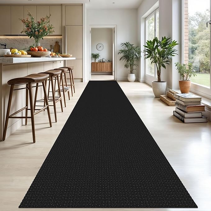 KOZYFLY Extra Long Runners for Hallways 3x20 ft Washable Kitchen Runner Non Slip Rubber Backed Hallway Rug Cotton Entryway Runner Rug Floor Carpet for Indoor Hall, Kitchen, Stair, Black/Dark Grey