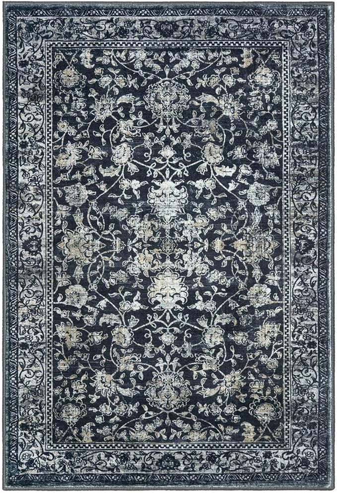 KILOCOCO Moroccan Small Area Rug 2x3 Entryway Rugs Printed Vintage Floral Washable Rug Non-Slip Kitchen Rug Indoor Door Mat, Accent Throw Small Rugs for Laundry Room Bedroom Entrance, Navy/Charcoal
