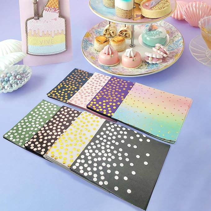 13 x 13 Inches Blue Party Napkins,Blue and Gold Beverage Napkin,100PCS Gold Dot Cocktail Paper Napkins for Birthday Wedding Graduation 2025