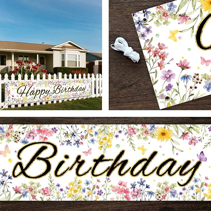 Letjolt Happy Birthday Banner Girls Birthday Party Decorations Wildflower Floral Theme Decor for Nursery Celebration Baby Shower Backdrop 6Ft