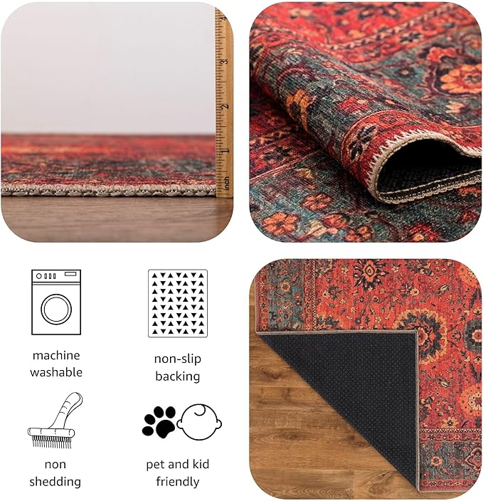 Keen Home Design 9x12 Rug - Machine Washable Area Rug with Non-Slip Backing, Ideal for Living Room, Dining Room, Bedroom - Vintage, Easy Clean, Durable, Low Pile Rug - (9' x 12')