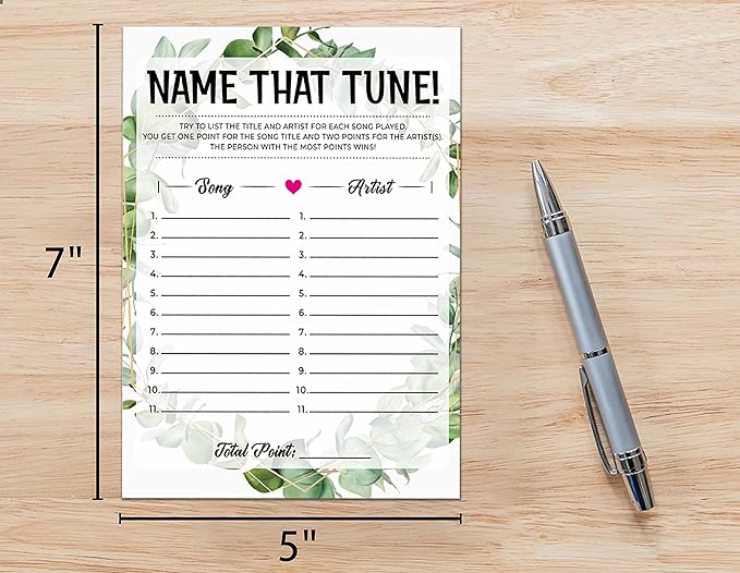 Baby Shower Game Cards, Name That Tune Game, Tropical Jungle Theme Party Cards For Gender Neutral Boys or Girls, Set of 30 Cards(Green009)