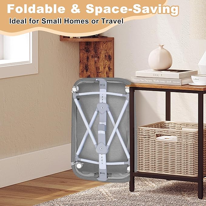 Baby Bassinet,3 in 1 Bedside Bassinet for Baby with Hanging Toys,Foldable Baby Bassinets Bedside Sleeper,4-Sided Mesh Bedside Crib with Wheels and Storage Basket,6 Height Adjustable (Light Grey)