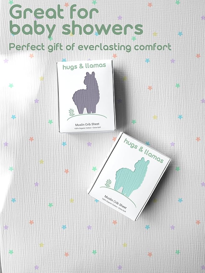 hugs & llamas | 100% Organic Cotton Muslin Fitted Crib Sheet | Premium Baby Crib Sheets for Boys & Girls Crib Fitted Sheet | Organic Crib Sheets Girl & Boy Crib Sheets Neutral | Crib Mattress Sheet