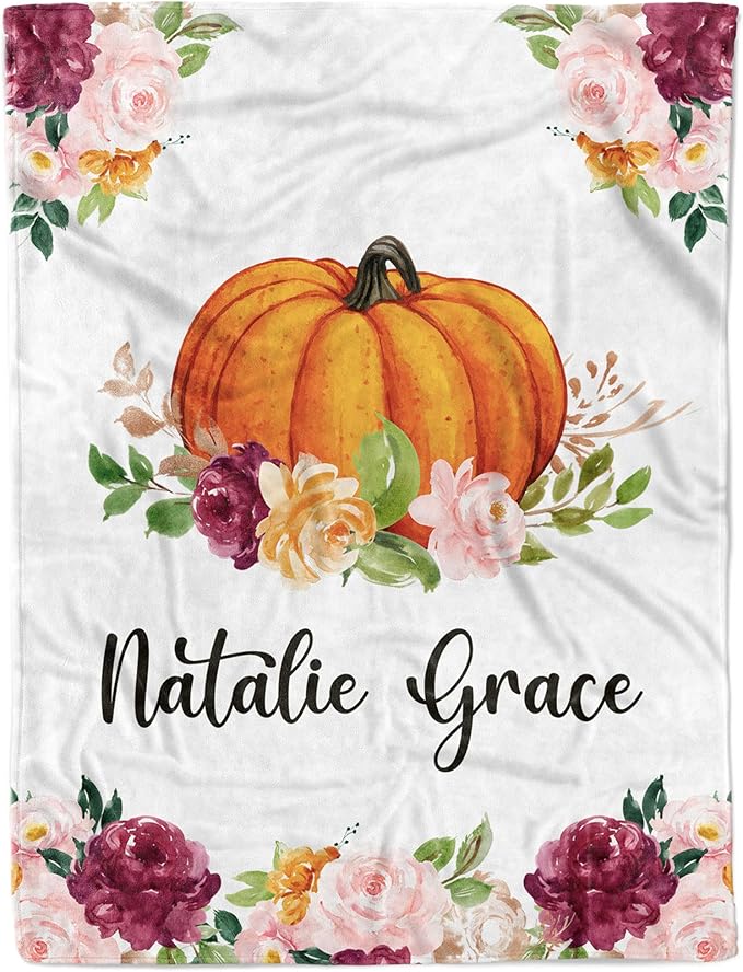 Arteaga Personalized Baby Blankets for Girls, Customized Pumpkin Halloween Blanket with Names, Best Gift Baby, Newborn, New Mom, Super Soft Plush Fleece, 30''x40'', Full