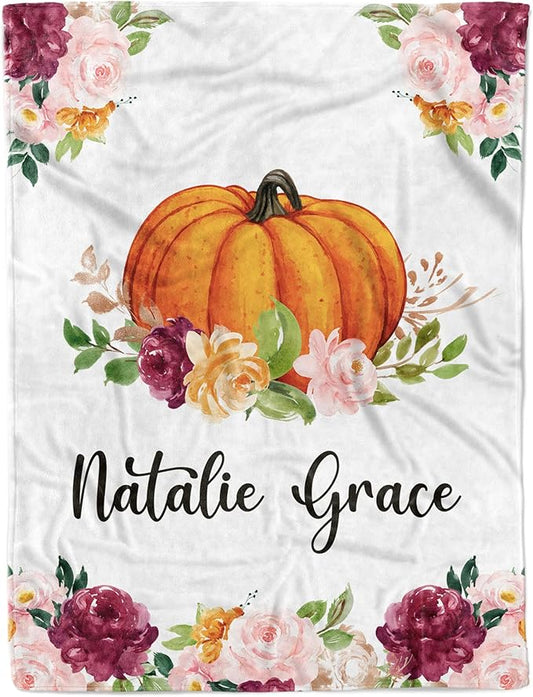 Arteaga Personalized Baby Blankets for Girls, Customized Pumpkin Halloween Blanket with Names, Best Gift Baby, Newborn, New Mom, Super Soft Plush Fleece, 30''x40'', Full