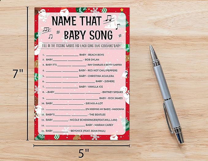 Baby Shower Game Cards - Baby Song Game, Gender Neutral Party Cards - Set of 30