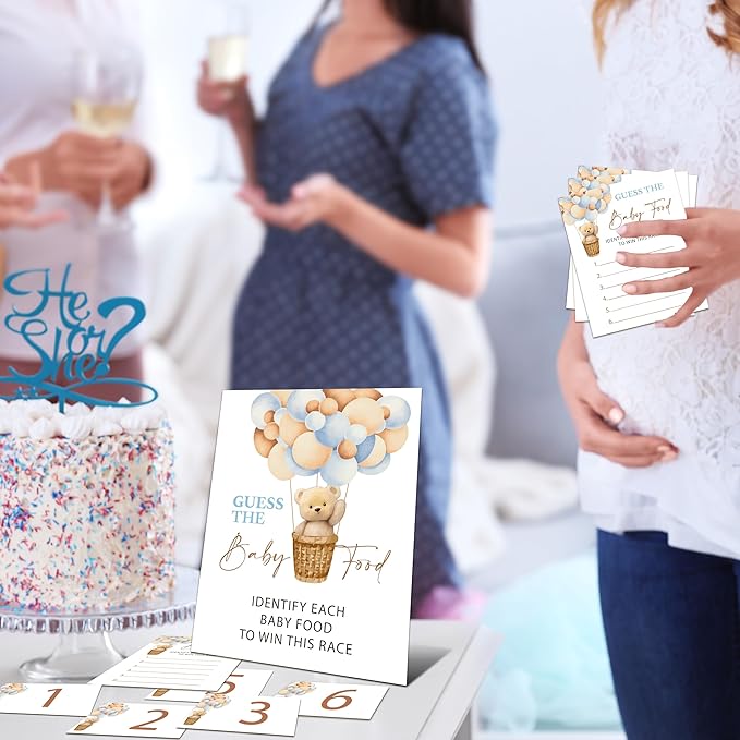 Guess the Baby Food Baby Shower Game - 8x10 INCHES Sign, 25 Answer Cards, 6 Number Cards, We Can Bearly Wait Party Supplies - F04