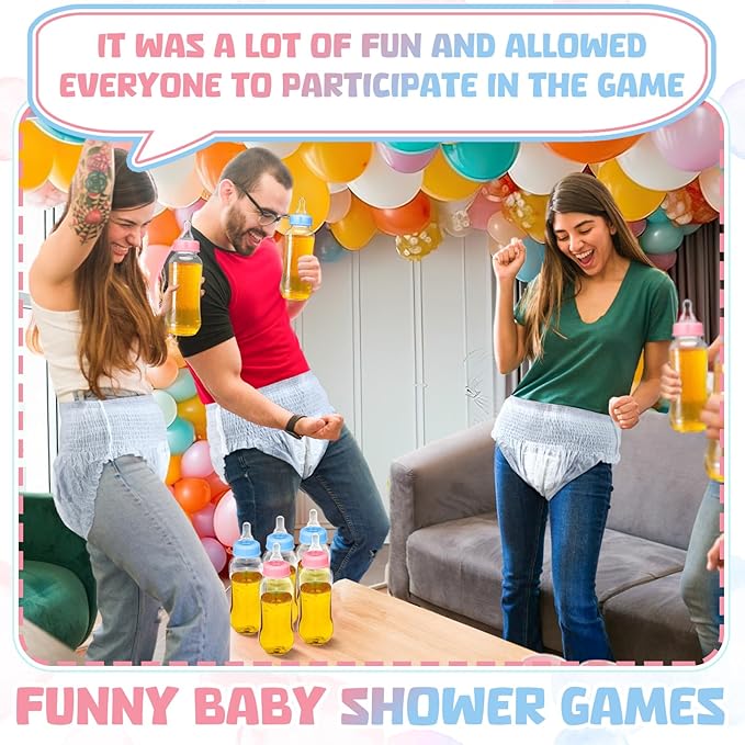 Hushee 12 Sets Funny Plastic Bottle Chug Baby Shower Games Diaper Baby Shower Game Gender Reveal Race Gifts Decoration for Adults Boys Girls (Colorful)