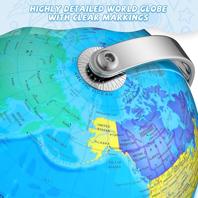 Illuminated World Globe for Children – 8" Globe Lamp with World Map for Kids, Stable Heavy Metal Base, Interactive STEM Learning Gift & Night Light