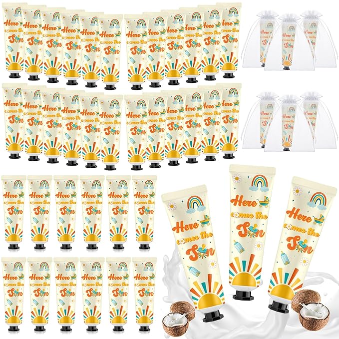 48 Sets Baby Shower Hand Cream Bulk Here Comes the Son Baby Shower Favors Bridal Thank You Hand Cream for Guests Travel Size Lotion with Organza Bags