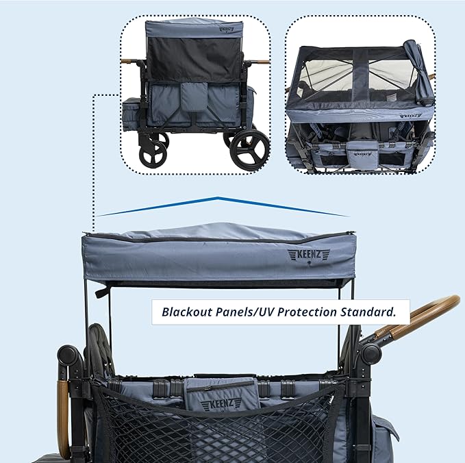 Keenz XC EVO - Luxury 2 Passenger Stroller Wagon for Kids | Foldable 2 Passenger Quad Seater with Adjustable Canopy | Steel Blue