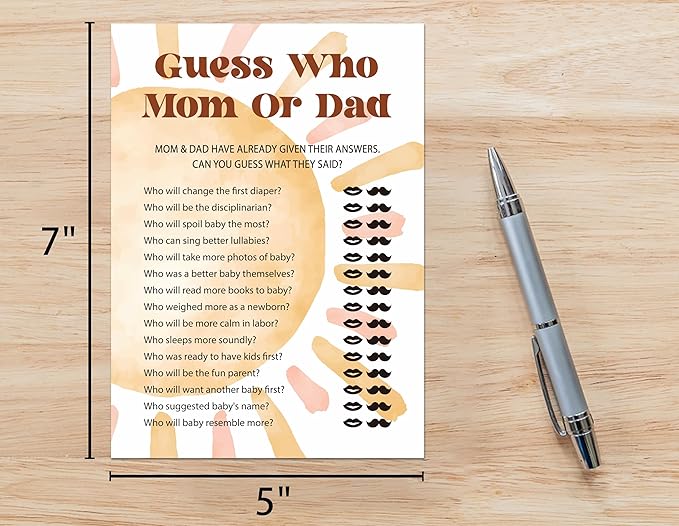 Baby Shower Games for Boy, Boho Sun Find Who Mom or Dad Baby Shower Game, Sunshine Here Comes The Son Gender Reveal Games, Set of 25 Cards(Bohosun004)