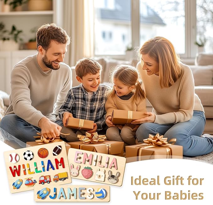 Personalized Name Puzzle for Kids, Custom Animal Puzzle for Toddlers 1-3, Personalized Baby Gifts for 1st Birthday, Customized Gifts for Baby Girl Boy, Montessori Toys Educational Play