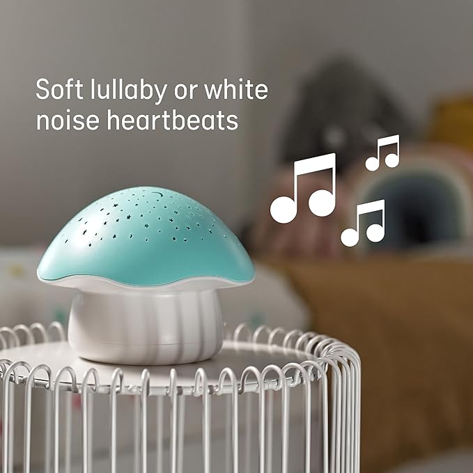 Angelcare Celeste Musical Mushroom Night Light Baby Projector - Sleep Soother with Adjustable Volume Lullabies, White Noises, 3 Night Light Colors, and Cry Sensor Detector