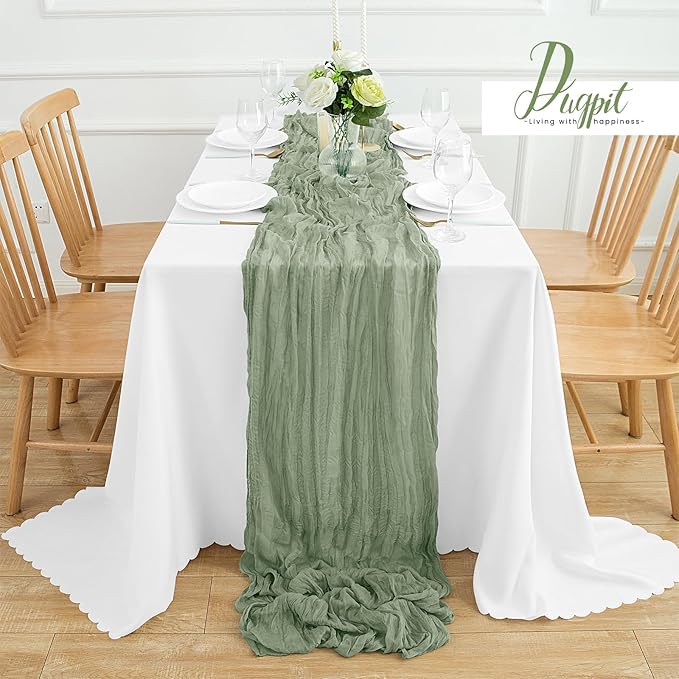 12Pack Sage Green Table Runner 35 x 120 inch Cheesecloth Table Runner 10FT Boho Gauze Cheese Cloth Table Runners Rustic Sheer Table Runners for Wedding Baby Shower Party Decor