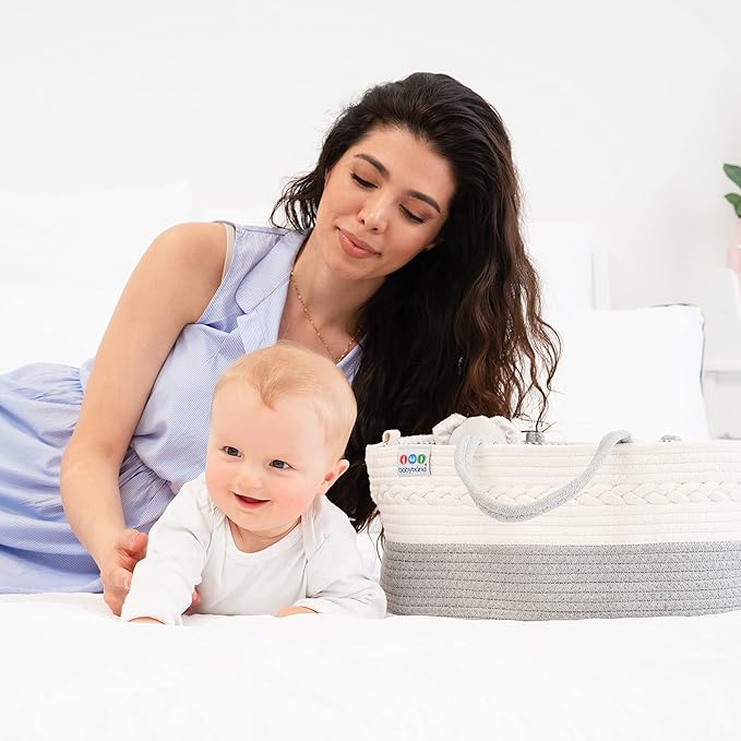 Extra Large Baby Diaper Caddy Organizer - Portable Rope Nursery Basket for Changing Table Storage - Baby Essentials Organizer for Diapers, Wipes, and More