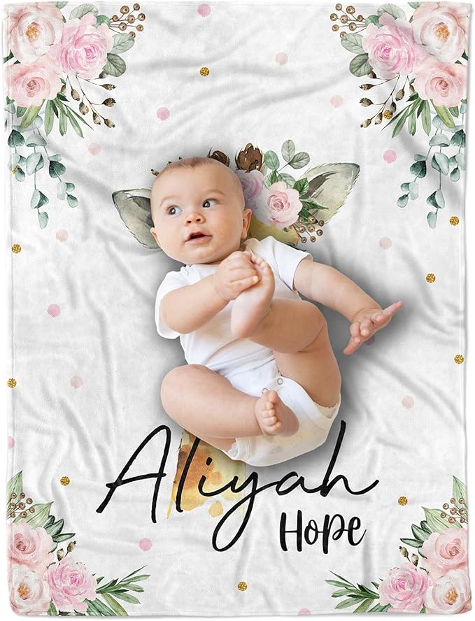 Arteaga Personalized Baby Blanket for Girls, Customized Giraffe Baby Blanket for Newborn