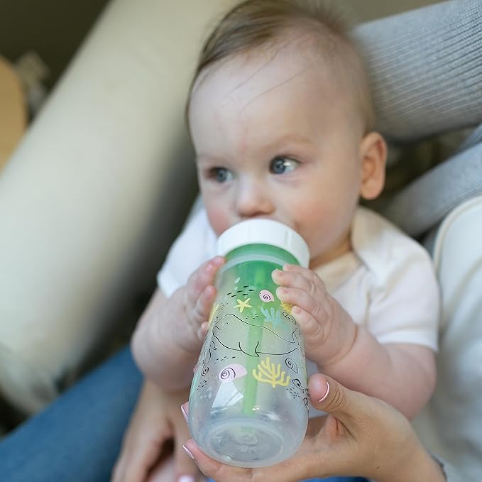 Dr. Brown’s Natural Flow Anti-Colic Options+ Wide-Neck Baby Bottle Designer Edition Bottles, Ocean Decos, 9 oz/270 mL, Level 1 Nipple, 2-Pack, 0m+