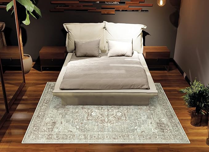 Bloom Rugs Washable Non-Slip 5' x 7' Rug - Beige/Gray Traditional Area Rug for Living Room, Bedroom, Dining Room, and Kitchen - Exact Size: 5' x 7'