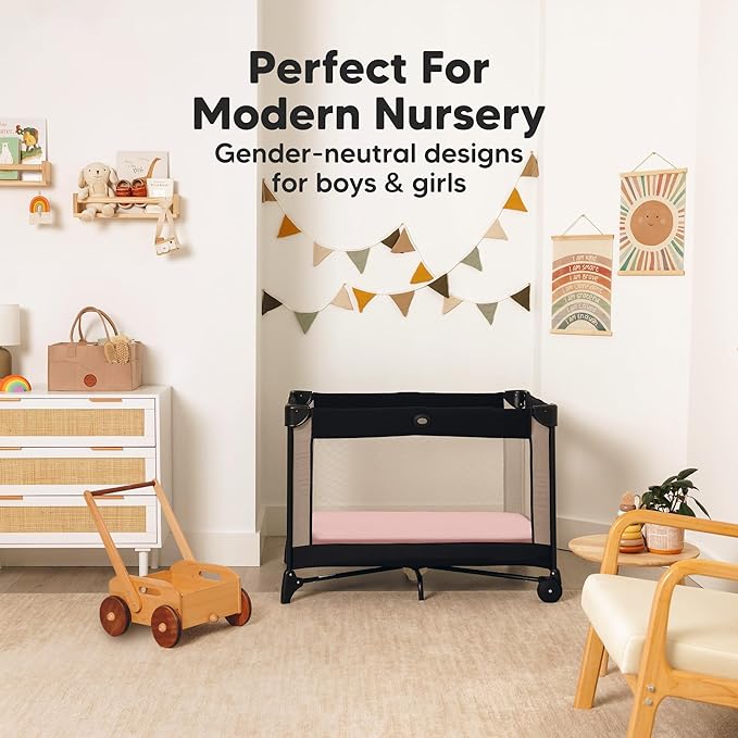 2-Pack Mini Crib Sheets Fitted - 38x26 Pack N Play Sheets for Pack and Play Mattress, Organic Cotton, Soft & Breathable Playard Bedding, Neutral Mini Toddler Bed Cover for Boys, Girls (Rose)