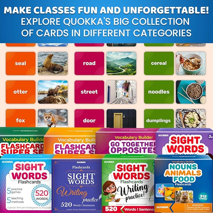QUOKKA 312 Noun Flash Cards Set – Kids and Adults Vocabulary Builder for ABA Therapy, Early Childhood Education, and ESL Teaching – Picture Cards for Speech Therapy and Vocabulary Building Activities
