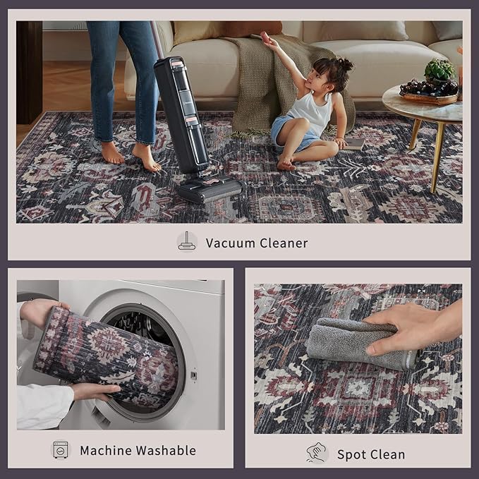 Ciicool Area Rug 5x7ft Washable Rugs for Living Room Non-Slip Indoor Rugs Large Low-Pile Mat Floor Carpet Vintage Rug for Bedroom Dinning Foyer Decor