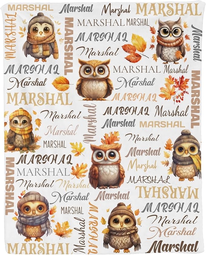 Personalized Baby Blanket for Boys Girls Owl Custom Baby Blankets with Name Dotted Backing Customized Gifts for New Mom Customize Baby Blanket for Kids Newborn Birthday