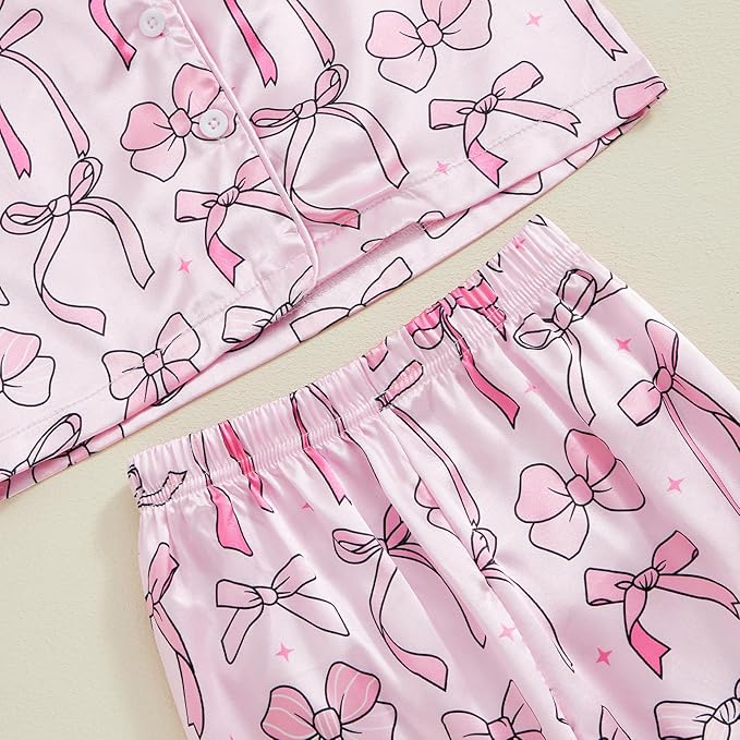 Toddler Kids Baby Girl Solid Pjs Ruffle Long Sleeve Button Shirt Top and Pants Cotton 2Piece Pajamas Set