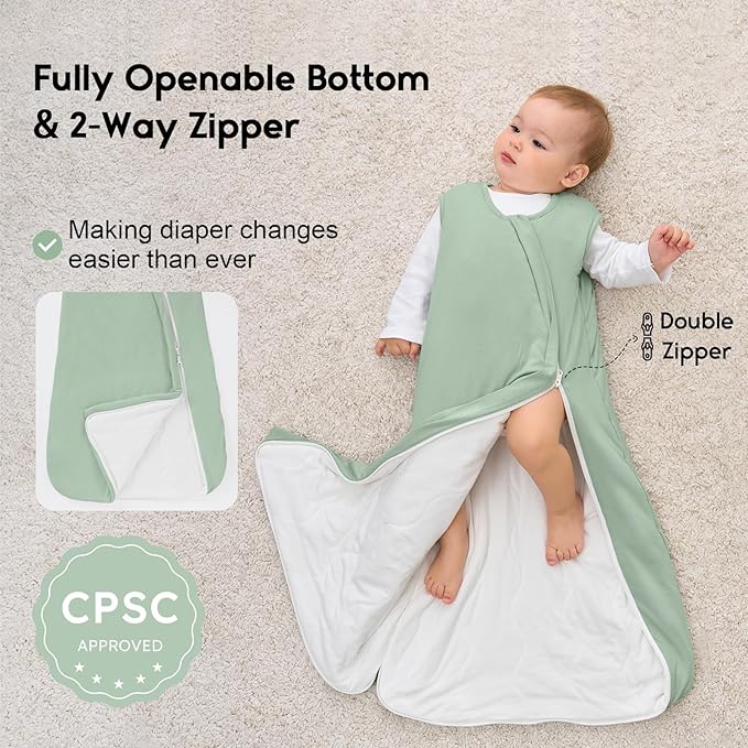 Yoofoss Rayon Made from Bamboo Baby Sleep Sack 18-24 Months 1.0 Tog Baby Wearable Blanket, Super Soft Infant Toddler Sleeping Sack 2-Way Zipper