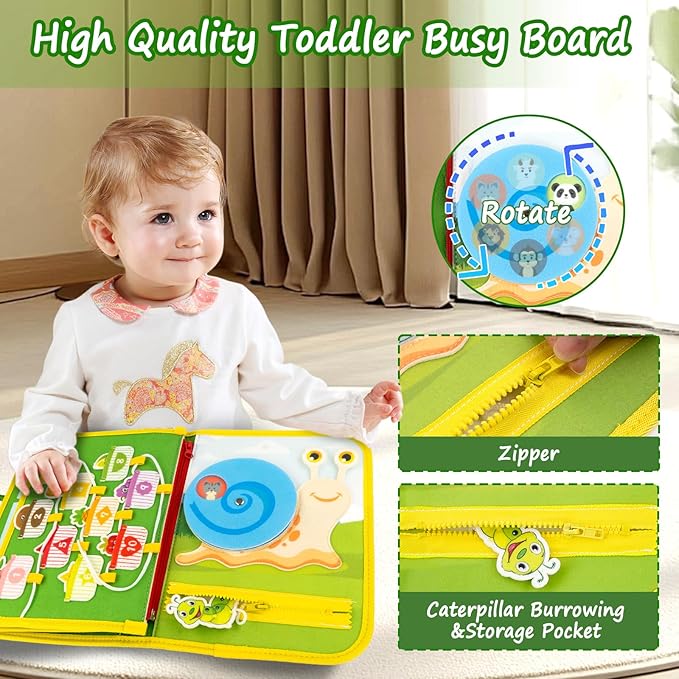 Busy Book for Toddlers 1-3, Farm Toddler Busy Board Montessori Toys for 1 2 3 4 Year Old, Sensory Board Preschool Learning Toy Quiet Books Birthday Gifts for Girls Boys, Travel Toys for Airplane Car