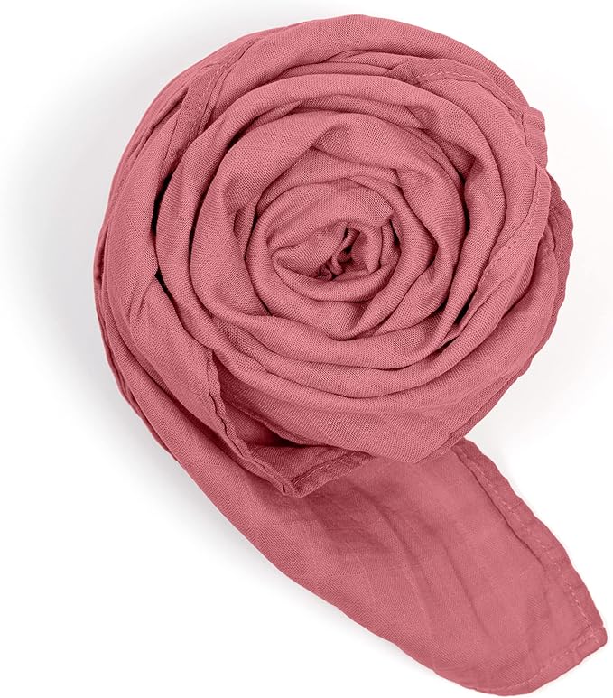 BWD Baby Swaddle Blanket – Ultra-Soft Bamboo Viscose & Organic Cotton Muslin – Lightweight, Breathable, Stretchy – Newborn Essential 47" (Rosewood)
