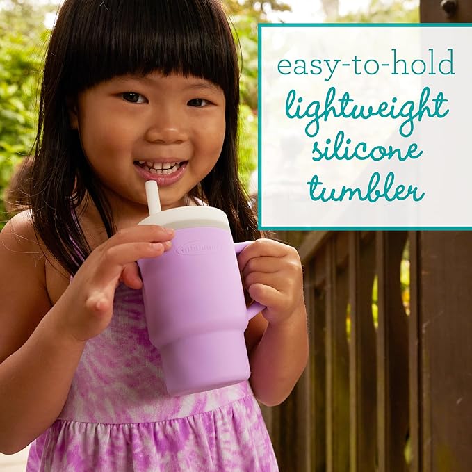 Infantino My 1st Tumbler – Adorable Miniature Tumblers with Leak-Resistant Straw and Toddler-Friendly Handle, Encourages Hydration, Easy to Clean, 9 fl. oz, 2 Pack, Lilac & Ocean