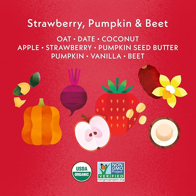 Once Upon A Farm Strawberry, Pumpkin & Beet Soft Baked Bar Snack, for Toddler, Tractor Wheels, No Added Sugar, Non GMO, 3.35 Ounces (Pack Of 8)