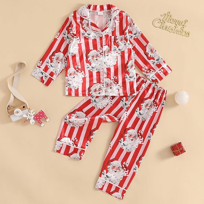 Toddler Kids Baby Girl Solid Pjs Ruffle Long Sleeve Button Shirt Top and Pants Cotton 2Piece Pajamas Set