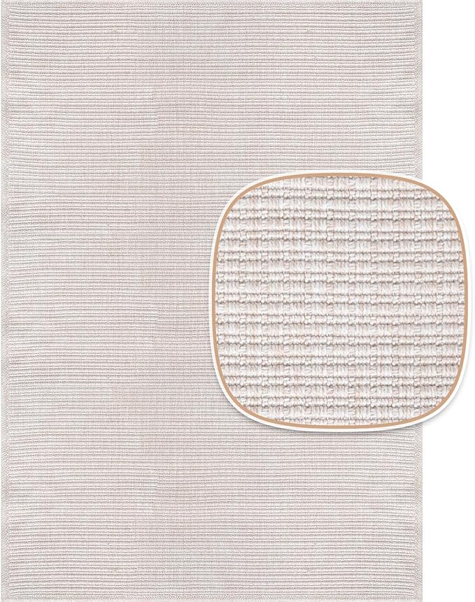 Beverly Rug Easy Jute Off White Rug 4x6 Solid Washable Durable Outdoor Indoor Area Rugs for Living Dining Room Patio Office Stain Resistant Non Shedding Casual Indoor Outside Carpet (4 x 6 Off-White)
