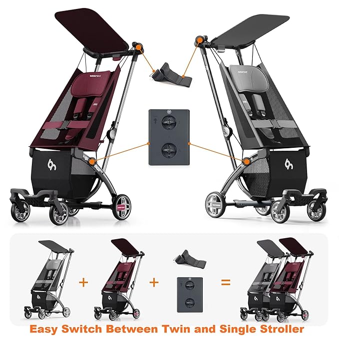 Beberoad Love R1 Auto-Folding Ultra Lightweight Double Stroller Twin Strollers, Side by Side Stroller for Babies and Toddlers Aged 6-36 Months, Only 23.5 lbs, Can Turn into Two Single Strollers