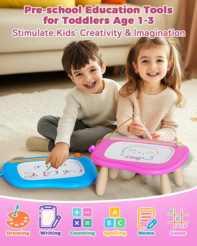 KOKODI Magnetic Drawing Board, Toddler Girl Toys for 1-2 Year Old, Large Doodle Board Pad Learning and Educational Toys for 1 2 3 Year Old Baby Kids Birthday Gifts(Rose)